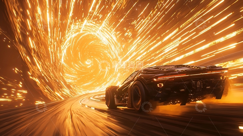 高清大图下载【趣麦麦图】未来赛车穿越光速隧道