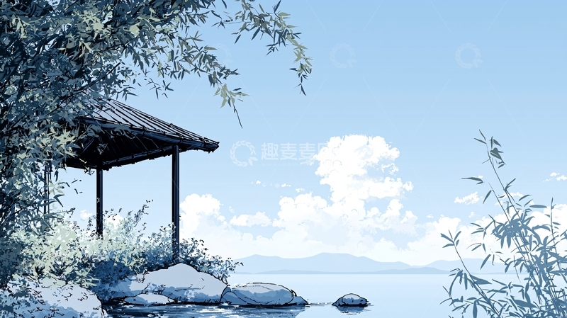 高清大图下载【趣麦麦图】宁静湖畔小屋