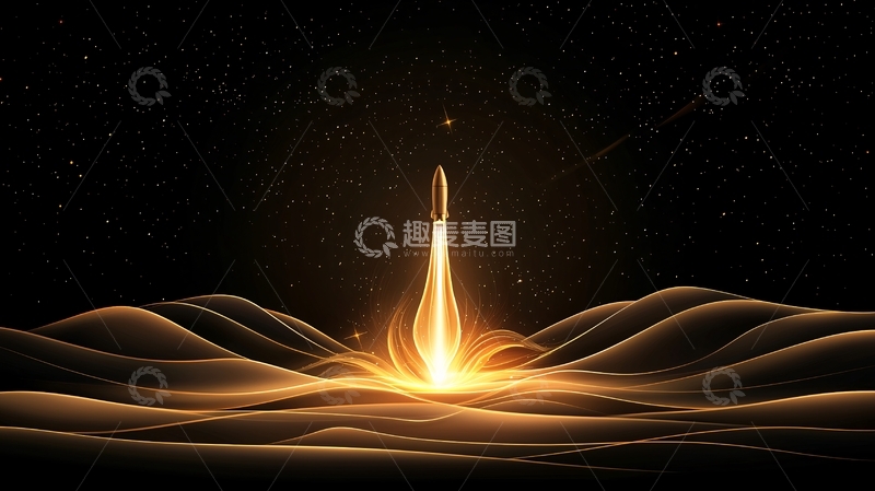 高清大图下载【趣麦麦图】火箭发射沙漠星空背景