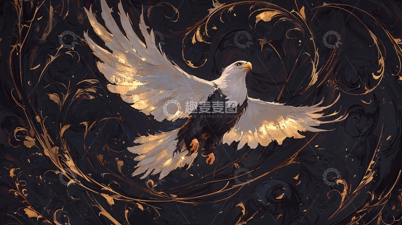 高清大图下载【趣麦麦图】翱翔的雄鹰与漩涡背景
