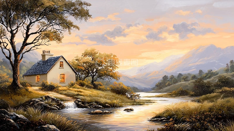 高清大图下载【趣麦麦图】温馨小屋傍水而建