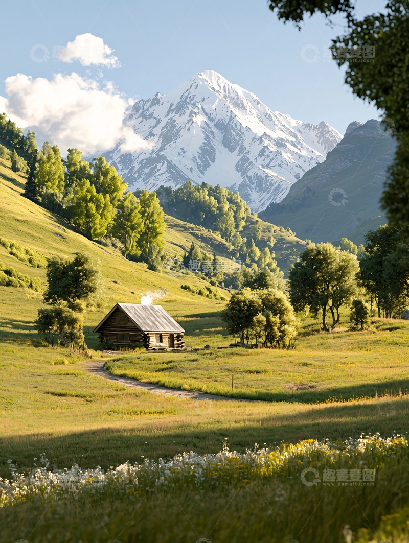 高清大图下载【趣麦麦图】山脚下小屋高清图片