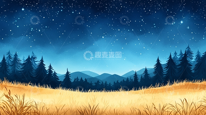 高清大图下载【趣麦麦图】星空下的金色田野