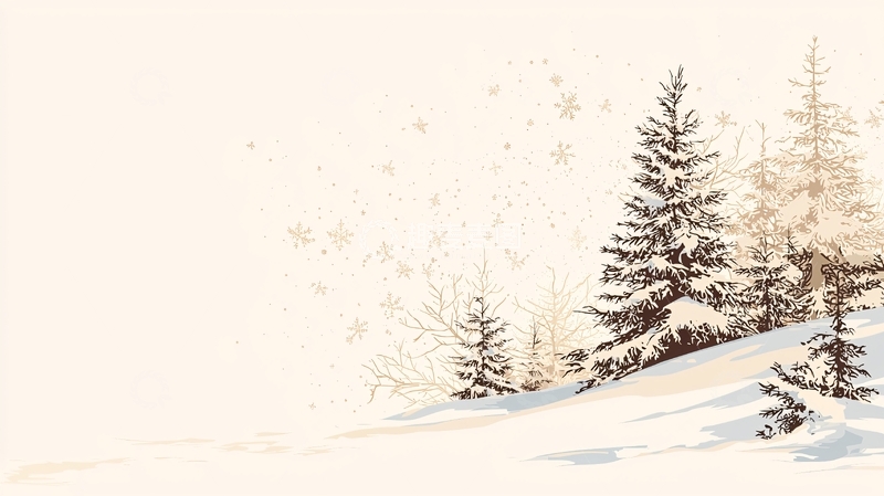 高清大图下载【趣麦麦图】冬日雪景松树插画背景