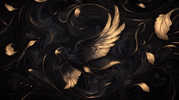 金色翅膀的黑鸟插画