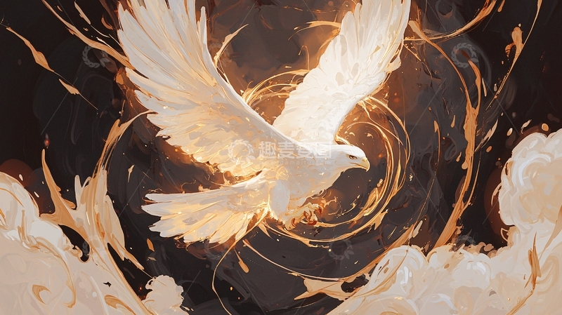 高清大图下载【趣麦麦图】翱翔的白鹰与漩涡背景