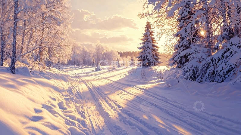 高清大图下载【趣麦麦图】冬日雪景小路