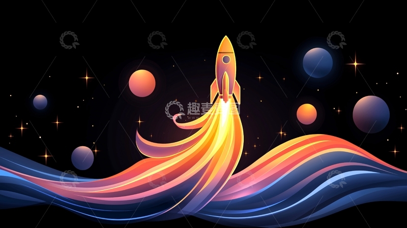高清大图下载【趣麦麦图】火箭发射宇宙星空背景