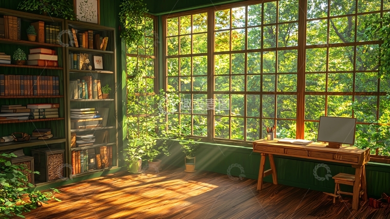 高清大图下载【趣麦麦图】阳光洒落的绿色房间