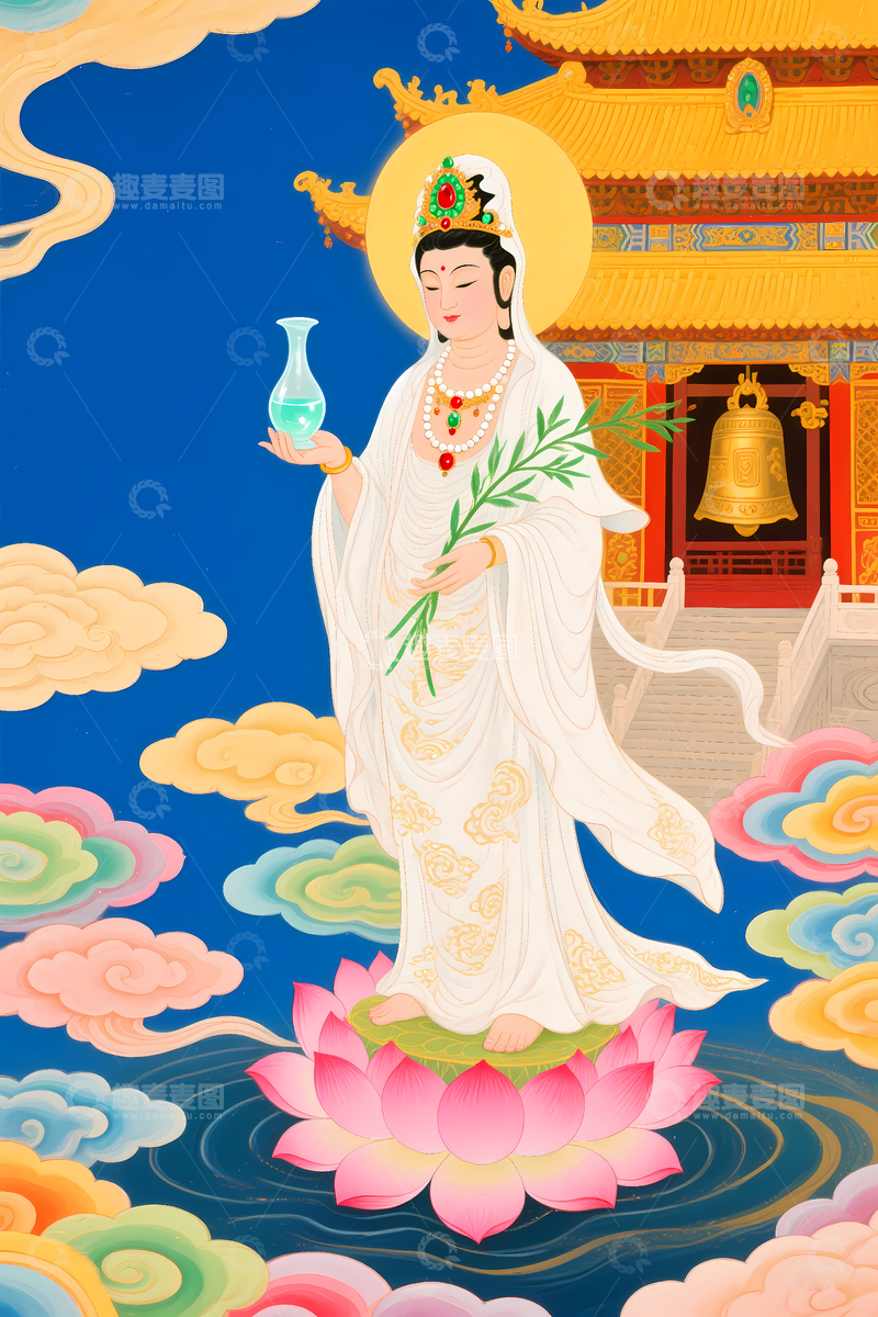 高清大图下载【趣麦麦图】祥云观音菩萨画像