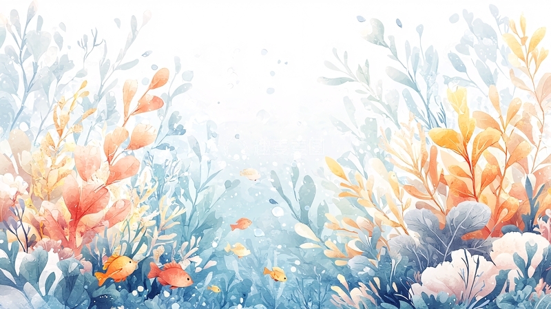 高清大图下载【趣麦麦图】水彩植物梦幻背景