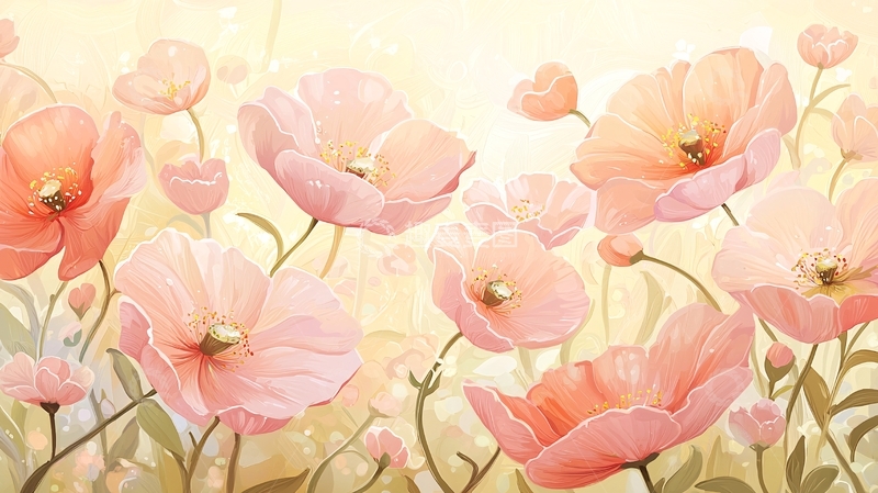 高清大图下载【趣麦麦图】粉红色花朵背景插画素材