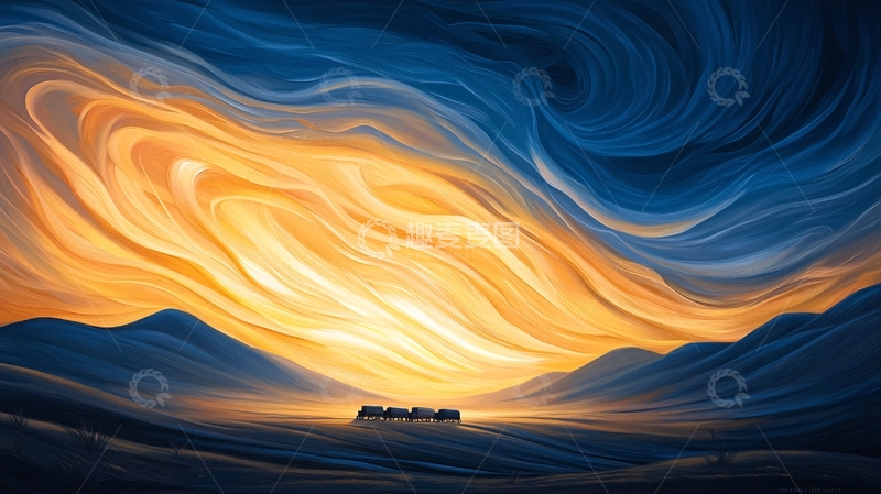 高清大图下载【趣麦麦图】沙漠日落下的马车