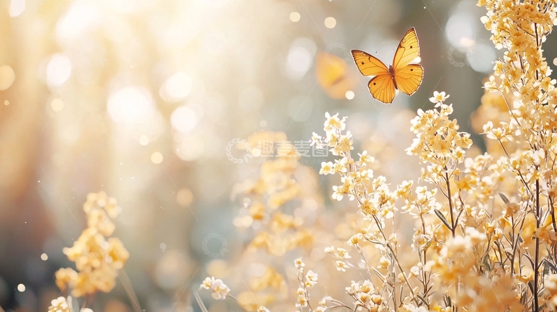 高清大图下载【趣麦麦图】阳光下的蝴蝶与花朵