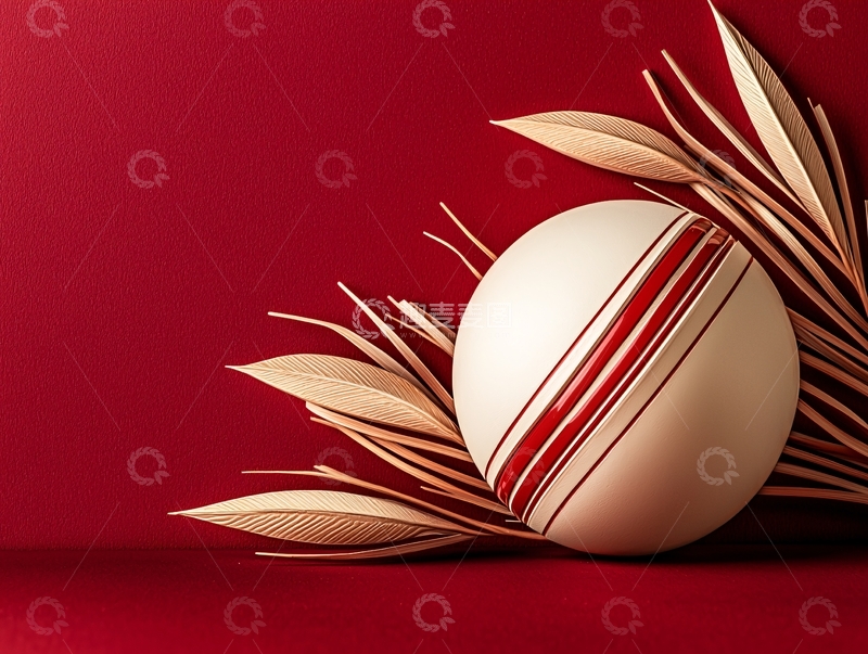 高清大图下载【趣麦麦图】红色背景上的白色条纹球