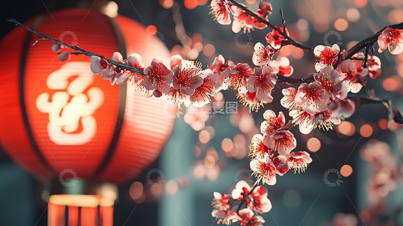 高清大图下载【趣麦麦图】樱花与灯笼的浪漫夜景