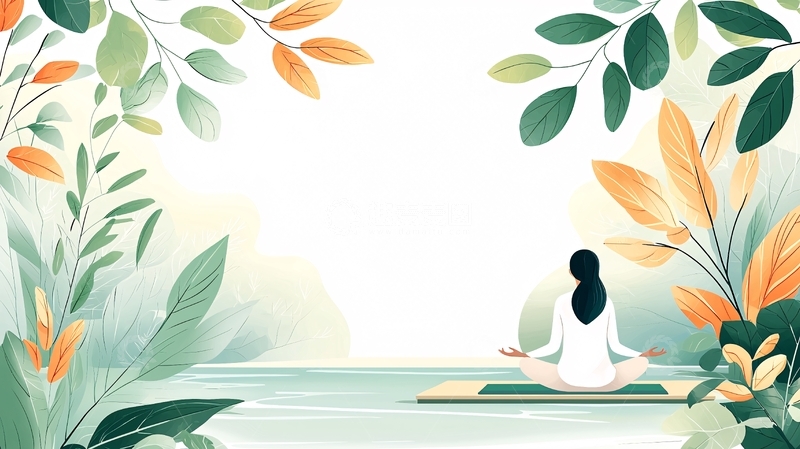 高清大图下载【趣麦麦图】女性冥想植物背景