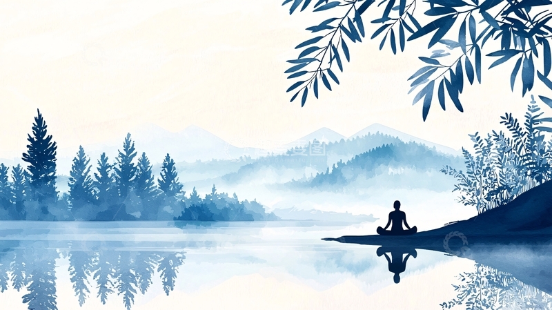 高清大图下载【趣麦麦图】水边冥想蓝色山水意境
