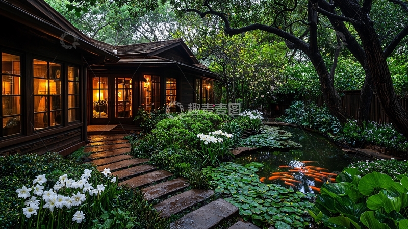 高清大图下载【趣麦麦图】郁郁葱葱的花园小屋