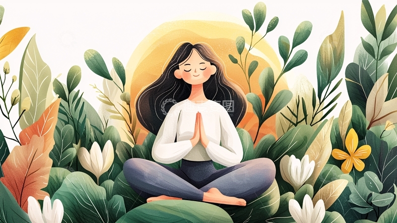 高清大图下载【趣麦麦图】冥想的女人在植物中