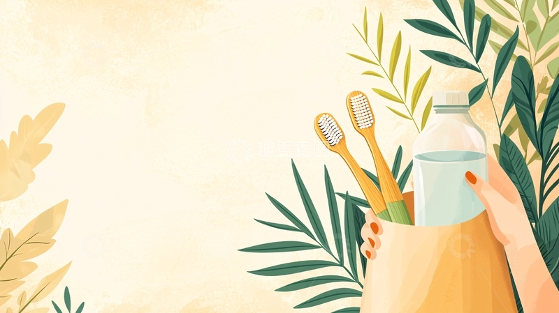 高清大图下载【趣麦麦图】口腔护理产品与植物背景