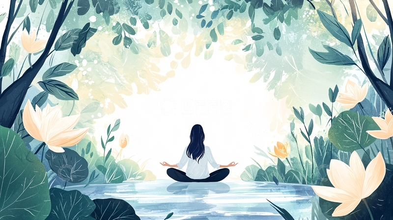 高清大图下载【趣麦麦图】森林中冥想的女子