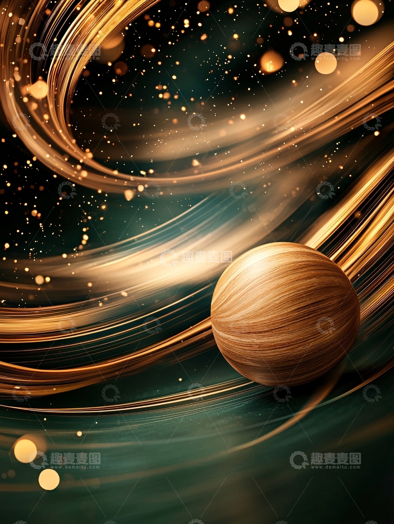 高清大图下载【趣麦麦图】金色光束围绕的球体