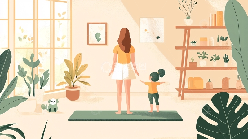 高清大图下载【趣麦麦图】温馨母女在家瑜伽