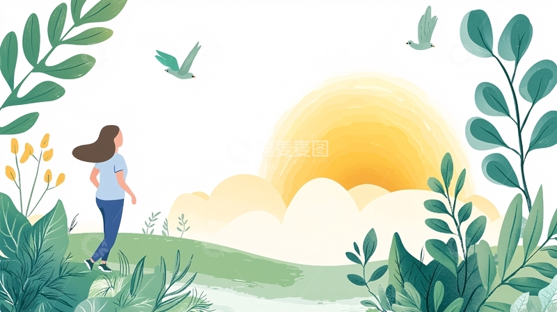 高清大图下载【趣麦麦图】阳光下女孩走向远方