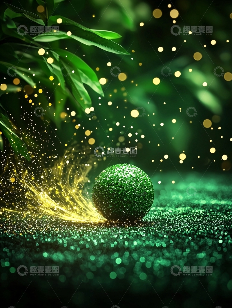 高清大图下载【趣麦麦图】绿球闪耀金色光芒