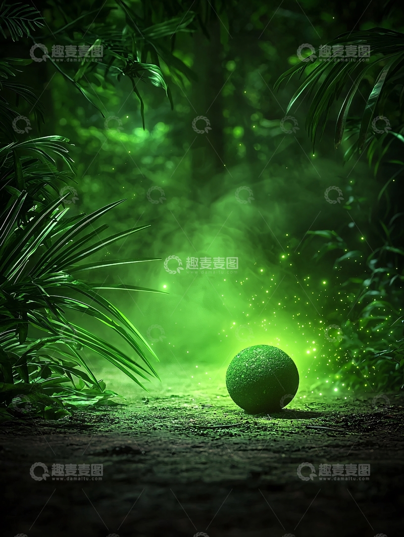 高清大图下载【趣麦麦图】森林里绿色的球体发光