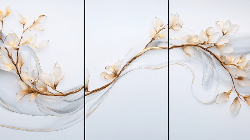 高清大图下载【趣麦麦图】金色花朵与透明背景的艺术拼图