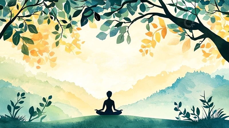 高清大图下载【趣麦麦图】水彩风景人物冥想