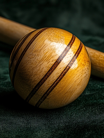 木制条纹球静物特写