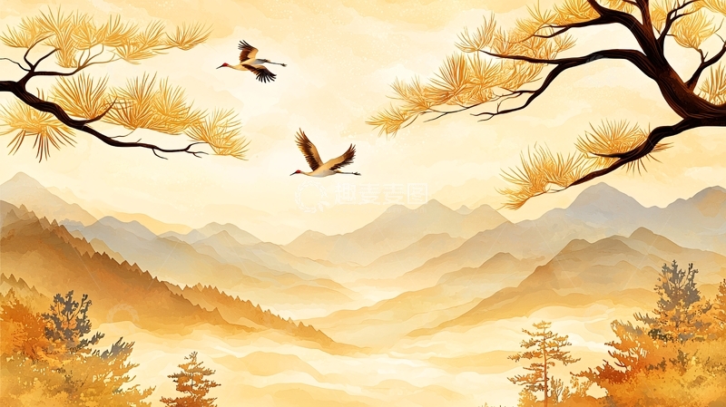 高清大图下载【趣麦麦图】秋日山间飞鸟图