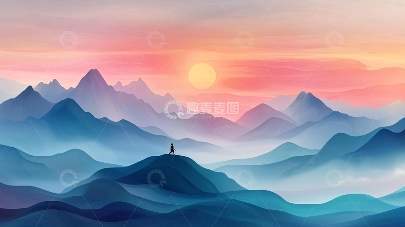 高清大图下载【趣麦麦图】山峦叠嶂下的日出美景