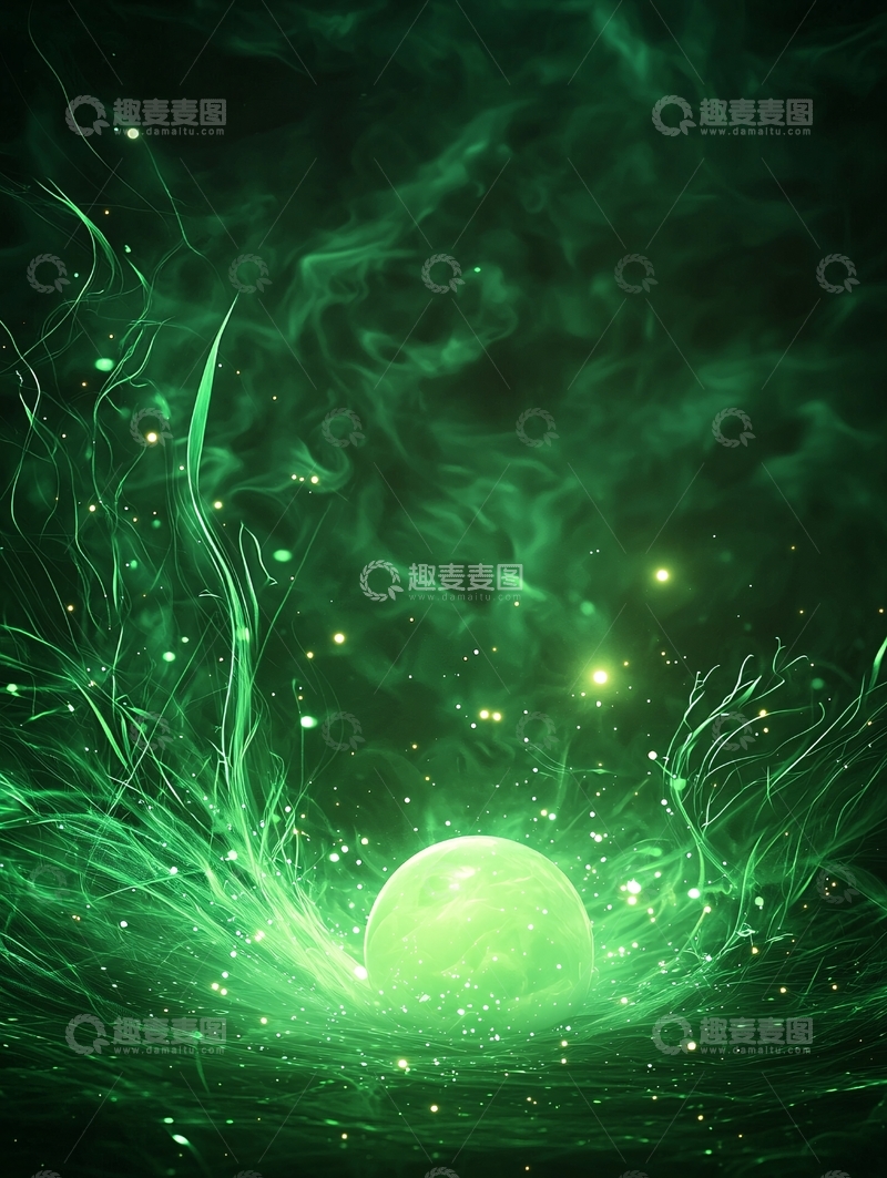 高清大图下载【趣麦麦图】绿色光球周围有烟雾