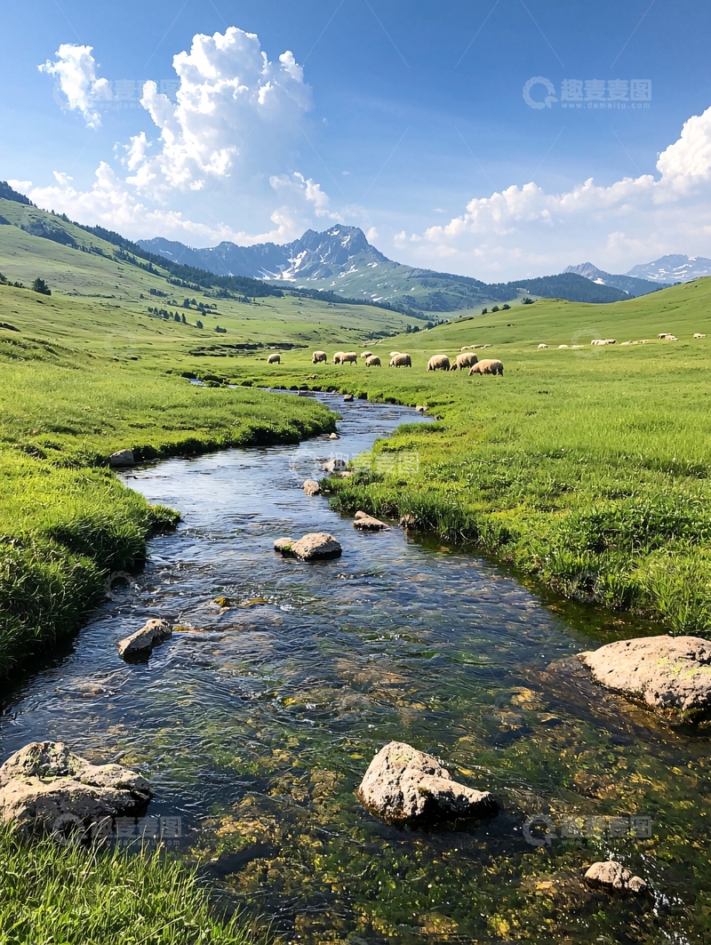 高清大图下载【趣麦麦图】绿意盎然的山间小溪