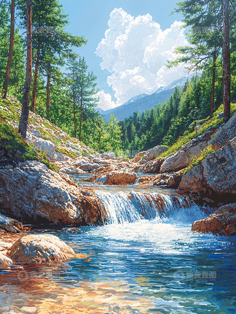 高清大图下载【趣麦麦图】山间清澈溪流