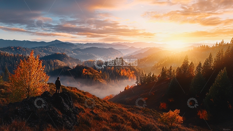 高清大图下载【趣麦麦图】秋日山间日出美景