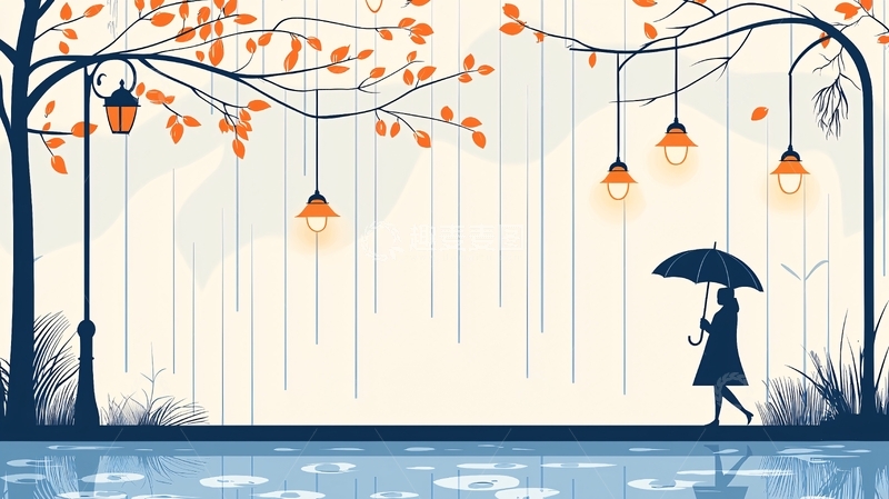 高清大图下载【趣麦麦图】雨中浪漫的路灯剪影