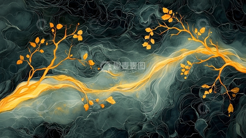 高清大图下载【趣麦麦图】秋日光影中的树枝与云雾