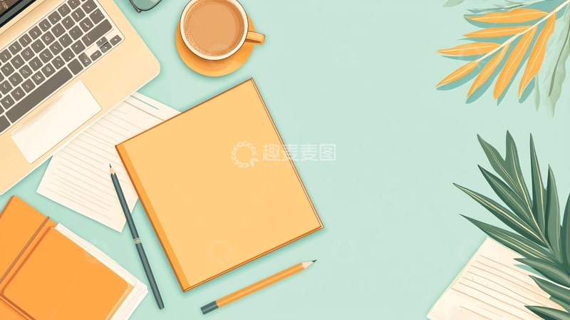 高清大图下载【趣麦麦图】办公桌面物品俯视图