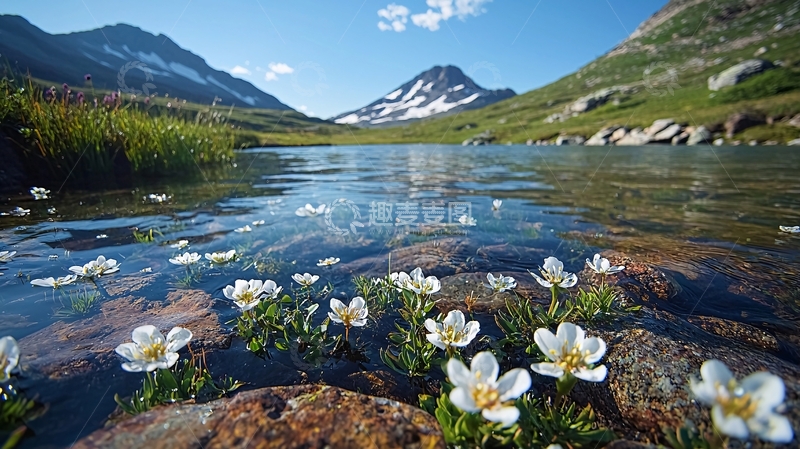 高清大图下载【趣麦麦图】雪山倒影的宁静湖面