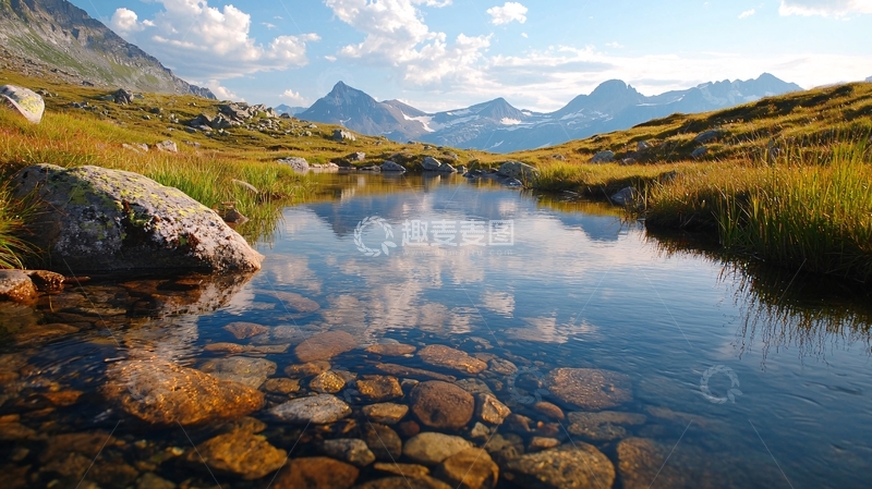 高清大图下载【趣麦麦图】山间清澈溪流的倒影