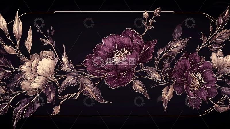 高清大图下载【趣麦麦图】深色背景下的花卉图案设计