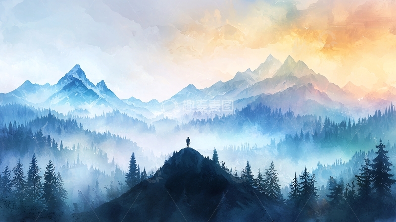 高清大图下载【趣麦麦图】山顶孤身一人仰望天空