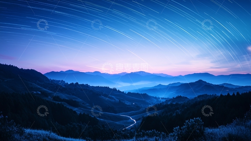 高清大图下载【趣麦麦图】夜空下的山川星轨