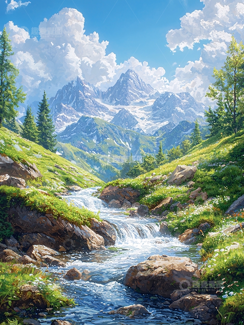 高清大图下载【趣麦麦图】高山流水云雾缭绕的风景