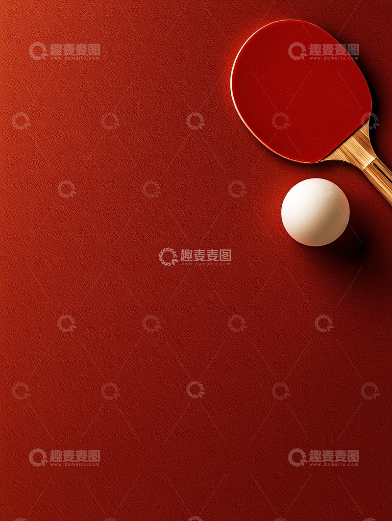高清大图下载【趣麦麦图】乒乓球拍和球在红色背景上